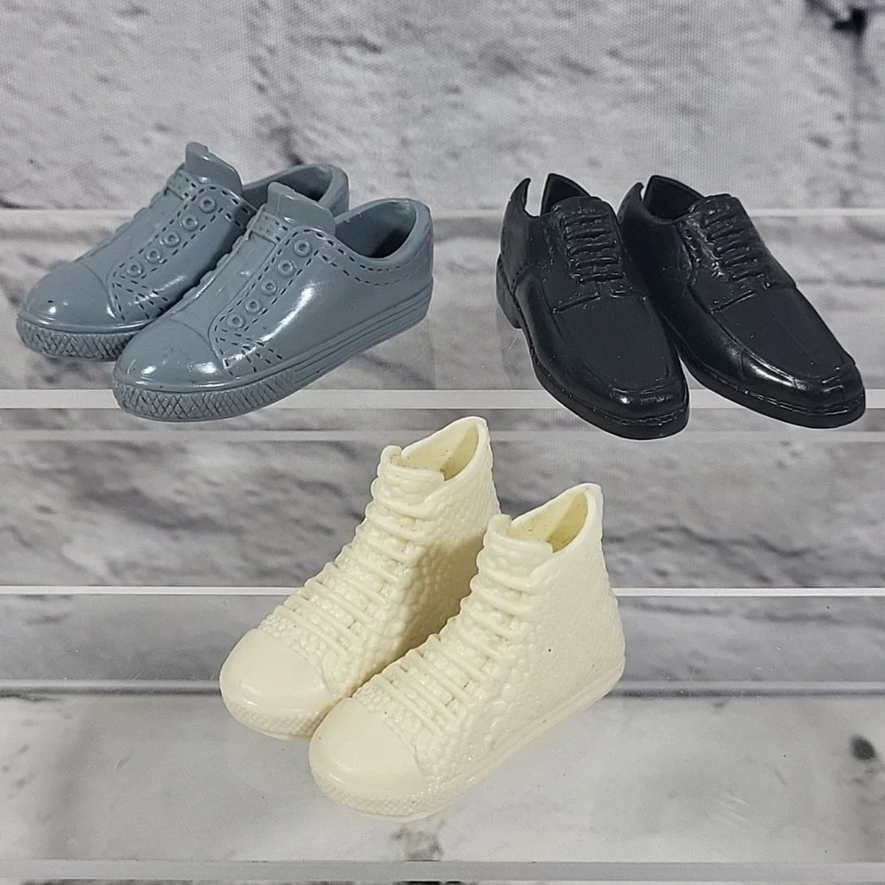 Ken Boy Doll Shoes Lot Of 3 Pairs‎ Sneakers High-Tops Black Oxford Dress Shoes